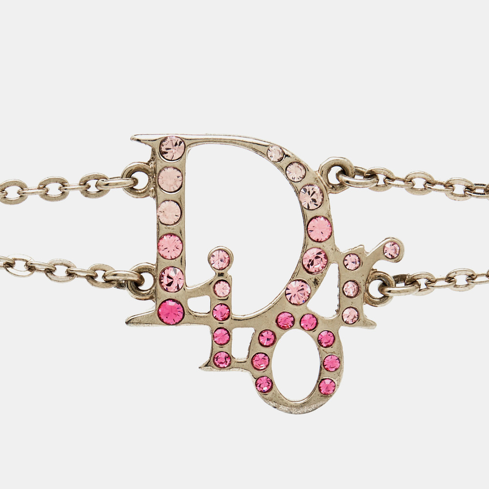 DIOR Pink Crystal Oblique Charm Double Chain Bracelet - Picture 2 of 8